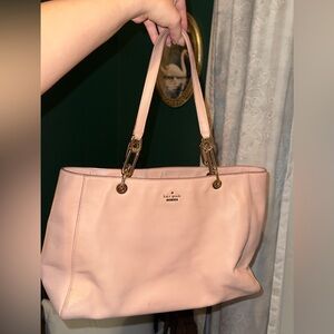 kate spade pale pink leather tote with gold hardware
